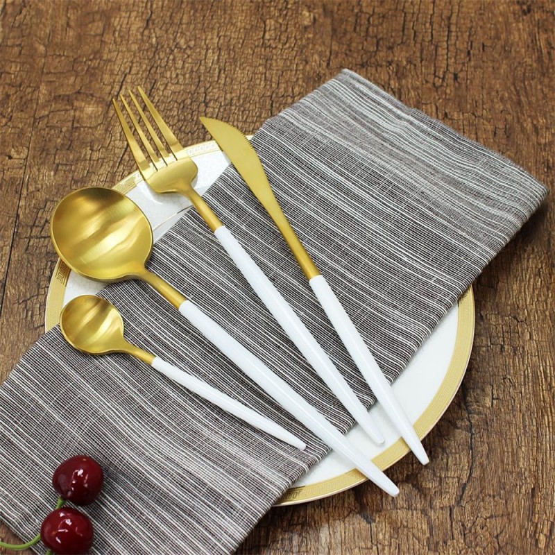 18/10 Matte Gold/white stainless steel Spoon Fork Knife cutlery/flatware/silverware sets图3