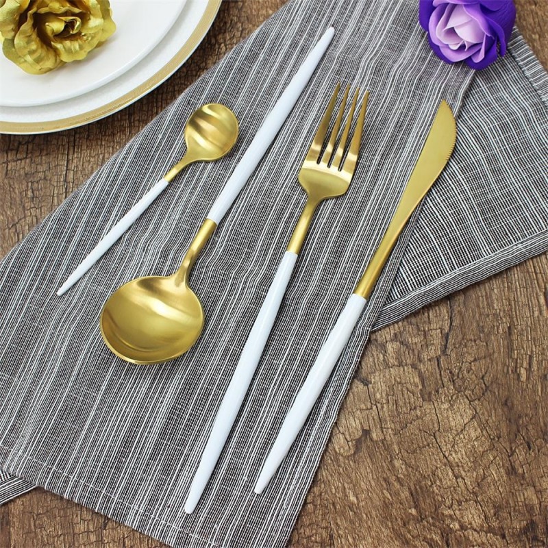 18/10 Matte Gold/white stainless steel Spoon Fork Knife cutlery/flatware/silverware sets图5