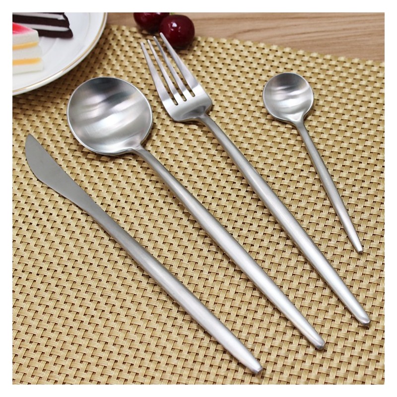 Matte Silver stainless steel Spoon Fork Knife 4 pcs cutlery/flatware/silverware set图2