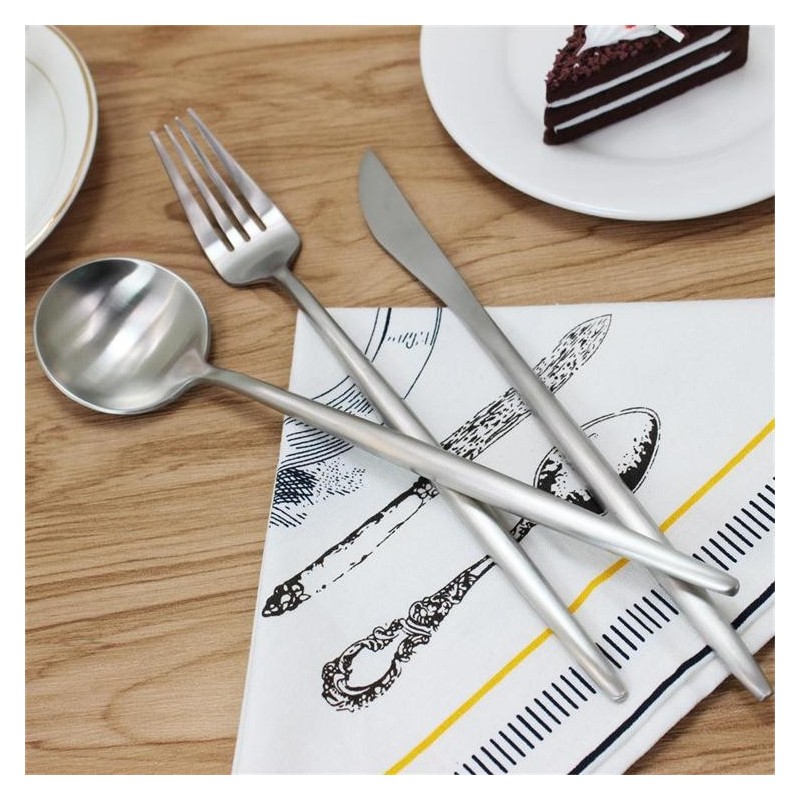 Matte Silver stainless steel Spoon Fork Knife 4 pcs cutlery/flatware/silverware set图5
