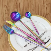 Royal luxury mirror polish rainbow coating 16 or 24 pcs 18/10 stainless steel cutlery fork knife and