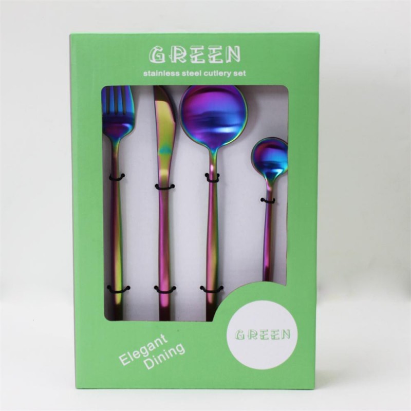 Royal luxury mirror polish rainbow coating 16 or 24 pcs 18/10 stainless steel cutlery fork knife and图4