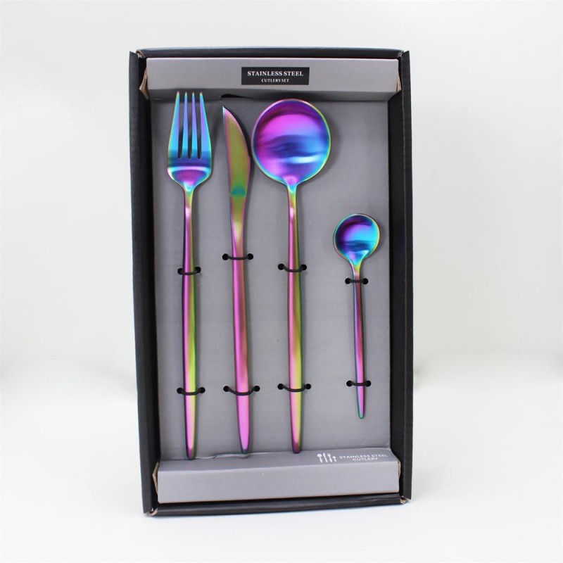 Royal luxury mirror polish rainbow coating 16 or 24 pcs 18/10 stainless steel cutlery fork knife and图5