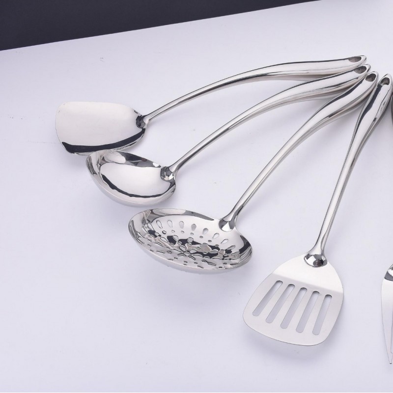 Factory direct sale Hollow Handle Metal Cooking Tool Set utensilios de cocina Stainless Steel sliver图3