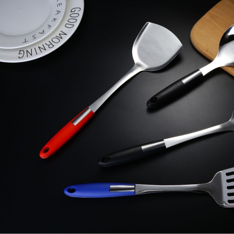 New products non stick cookware set kitchen utensils stainless steel ladle and flat skimmer图3