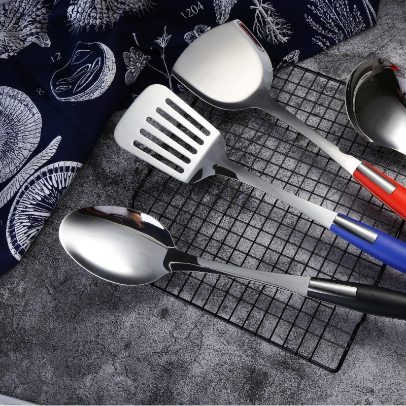 New products non stick cookware set kitchen utensils stainless steel ladle and flat skimmer图4