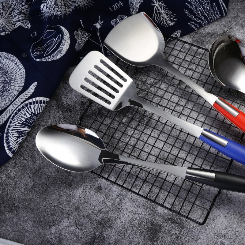 New products non stick cookware set kitchen utensils stainless steel ladle and flat skimmer图5