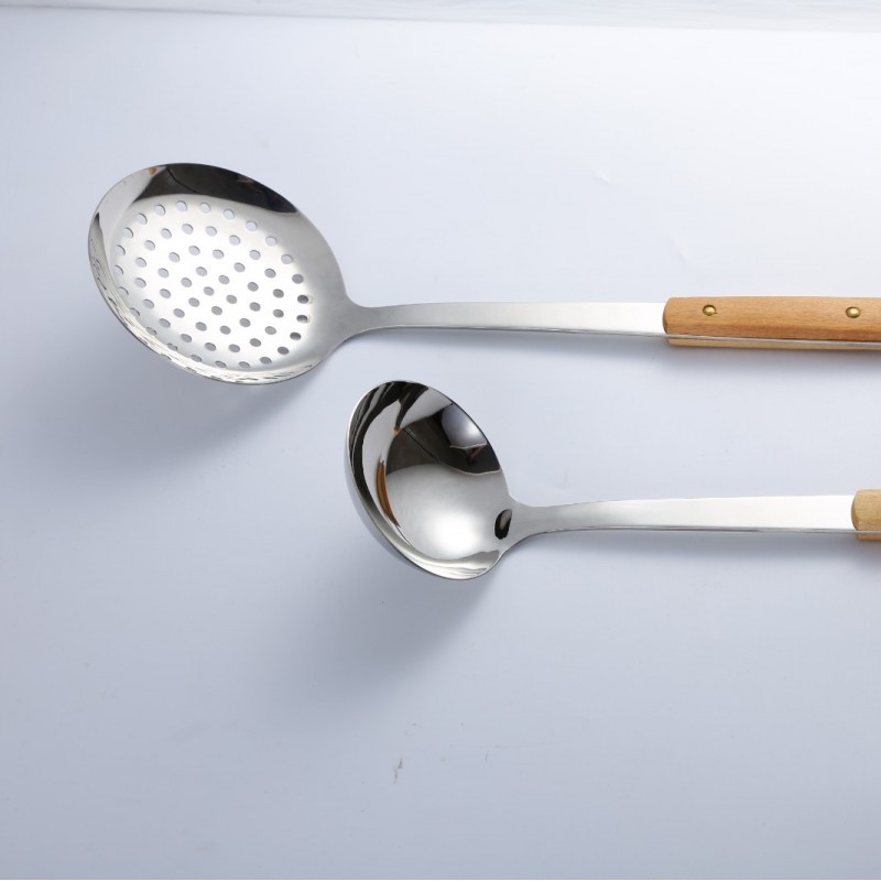 Hot sale 7 pcs cooking kitchen tools wood handle utensils stainless steel kitchenware with holder图4