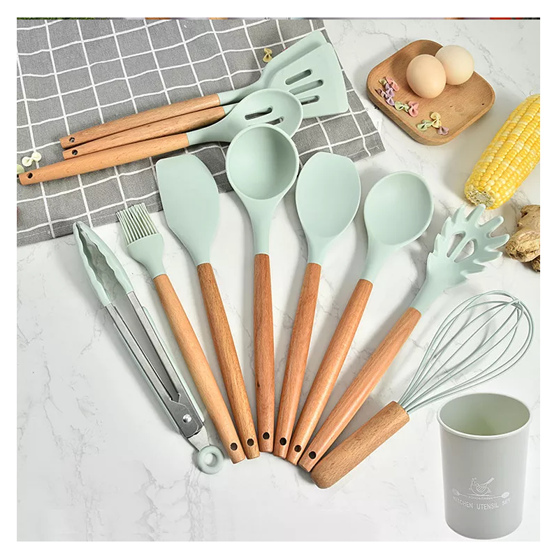 Reusable Camping 12 Pcs cocina accesorios Silicon Utensils Cooking Sets Non-stick Heat Resistant Woo图4