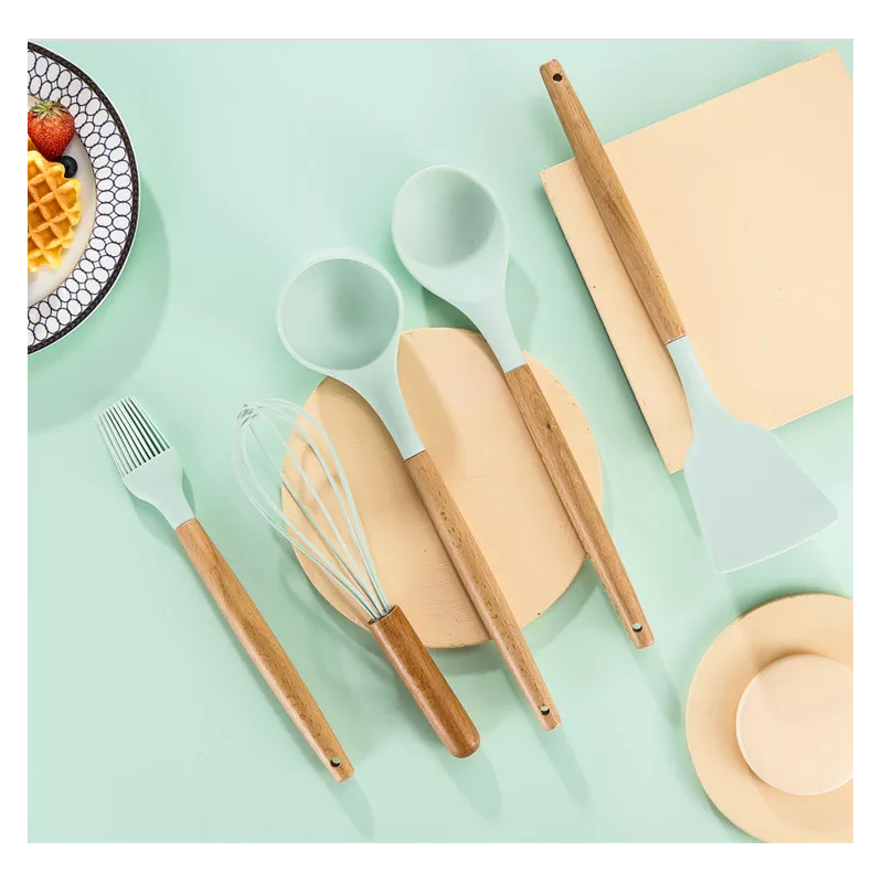 Reusable Camping 12 Pcs cocina accesorios Silicon Utensils Cooking Sets Non-stick Heat Resistant Woo图2