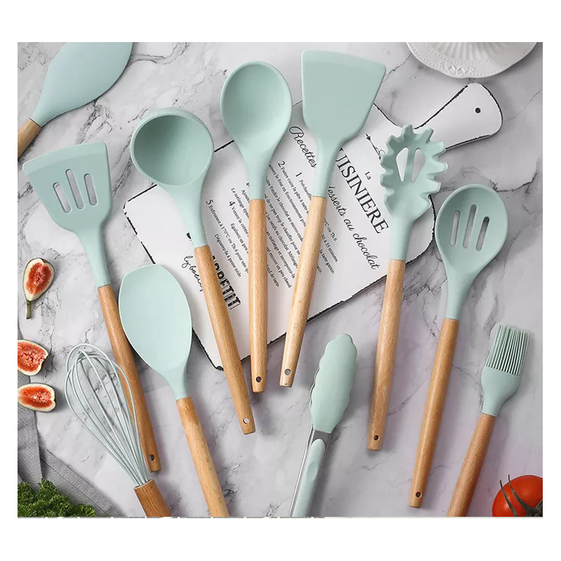 Reusable Camping 12 Pcs cocina accesorios Silicon Utensils Cooking Sets Non-stick Heat Resistant Woo图3