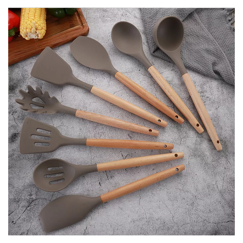 Reusable Camping 12 Pcs cocina accesorios Silicon Utensils Cooking Sets Non-stick Heat Resistant Woo图5