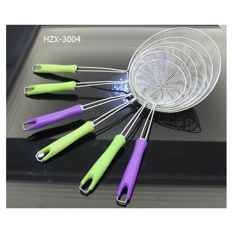 2022 hot selling stainless steel kitchen wire oil skimmer with colorful handle cooking skimmer/kitch图2