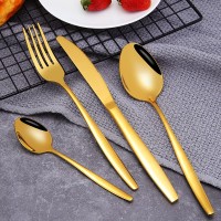 Gold copper shiny cutlery set knife spoon fork teapoon