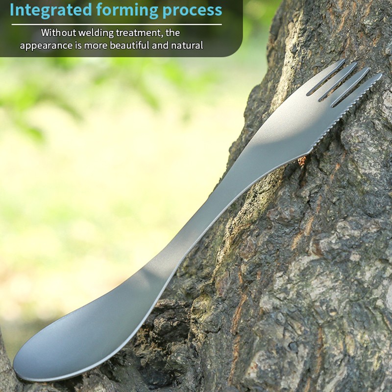 HWZBBEN Custom Logo Lightweight Multi Function Spork Outdoor Picnic Pure Titanium Camping set Spoon图3