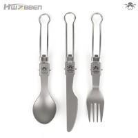 HWZBBEN Lightweight outdoor fork spoon knife camping utensil hiking travel titanium cutlery set