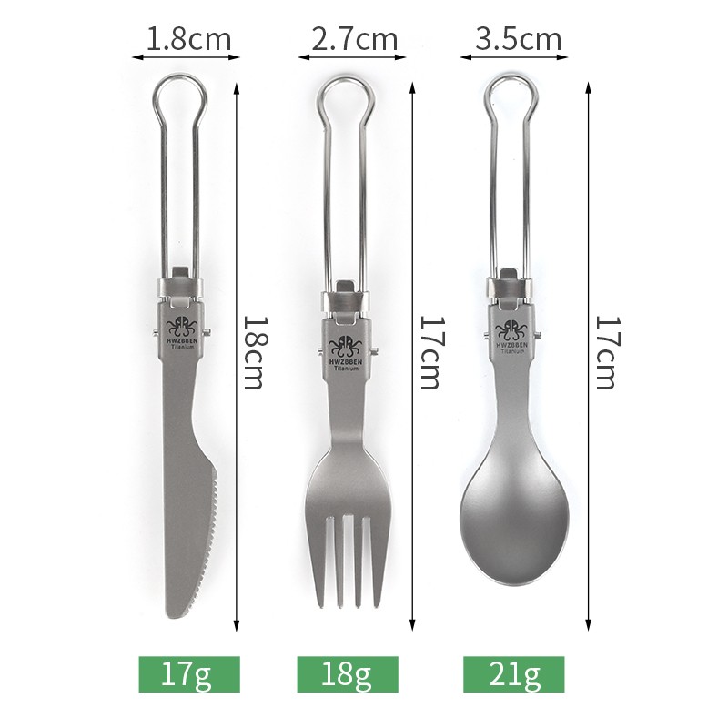 HWZBBEN Lightweight outdoor fork spoon knife camping utensil hiking travel titanium cutlery set图2