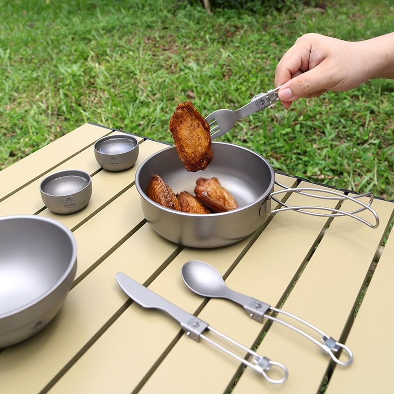 HWZBBEN Lightweight outdoor fork spoon knife camping utensil hiking travel titanium cutlery set图6