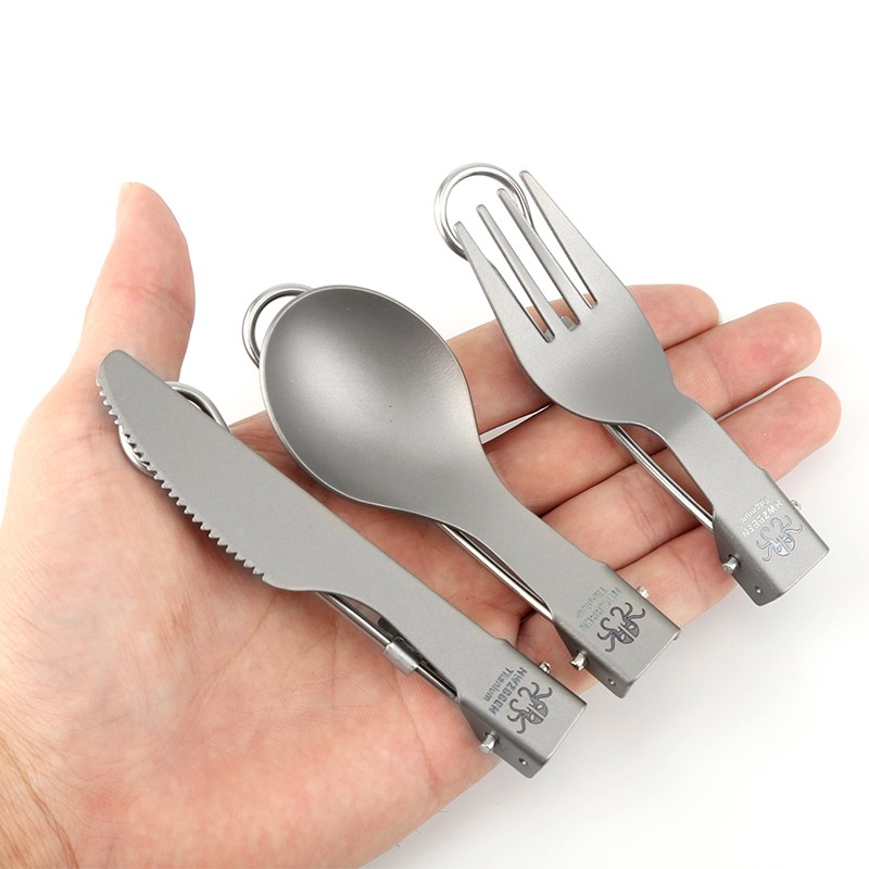 HWZBBEN Lightweight outdoor fork spoon knife camping utensil hiking travel titanium cutlery set图5