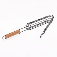 Hot sale BBQ tool set, BBQ tool, Folding Wooden Handle Round BBQ Basket