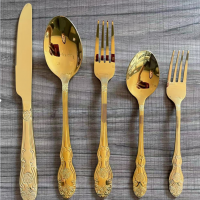 golded paiting 5pcs cutlery sets