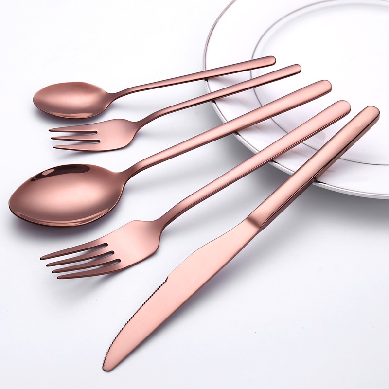 Wholesale Rose Gold Vintage Hotel Stainless Steel Gold Travel Spoon Fork Knife Cutlery Sets Luxury W图2