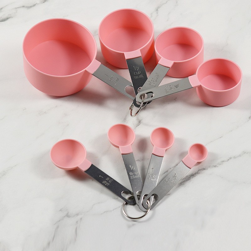 Stainless steel measuring cup measuring spoon set baking tool stainless steel handle 8-piece plastic图3