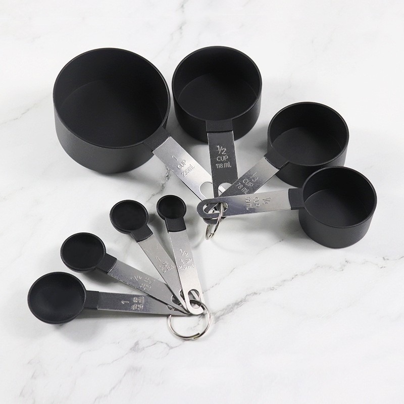 Stainless steel measuring cup measuring spoon set baking tool stainless steel handle 8-piece plastic图2