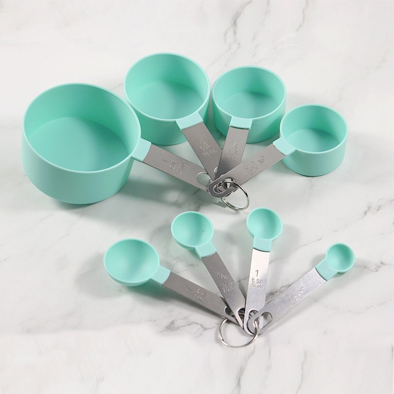 Stainless steel measuring cup measuring spoon set baking tool stainless steel handle 8-piece plastic图4