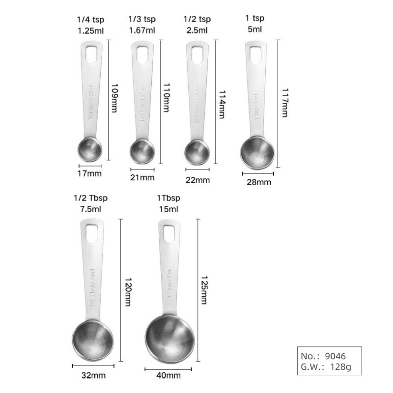 Stainless steel 304 measuring spoon 6-piece set with graduated seasoning spoon set baking measuring 图4