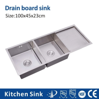 Large Double Bowl Drainboard Laundry Sink Stainless Steel Farmhouse Undermount Commercial Kitchen Wa