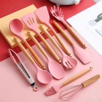 12PCS in 1 Set Silicone Cooking Utensils Set Kitchenware Non Stick with Wodden Handle