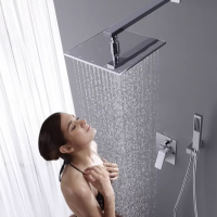 Tenfe wall mounted shower system chrome shower faucet set with brass waterfall shower head and handh