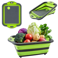 Multifunctional Silicone Sink Drainer Storage Basket Collapsible Foldable Cutting Chopping Board wit