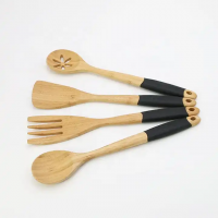 Kitchen Cooking Utensils Set - 6 Pieces Bamboo Spoons & Spatulas And 1 Holder - Bamboo Kitchenware