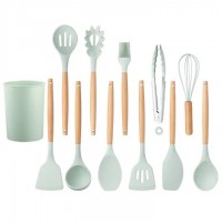 Custom logo silicone kitchen cooking tools tableware green kitchen utensils
