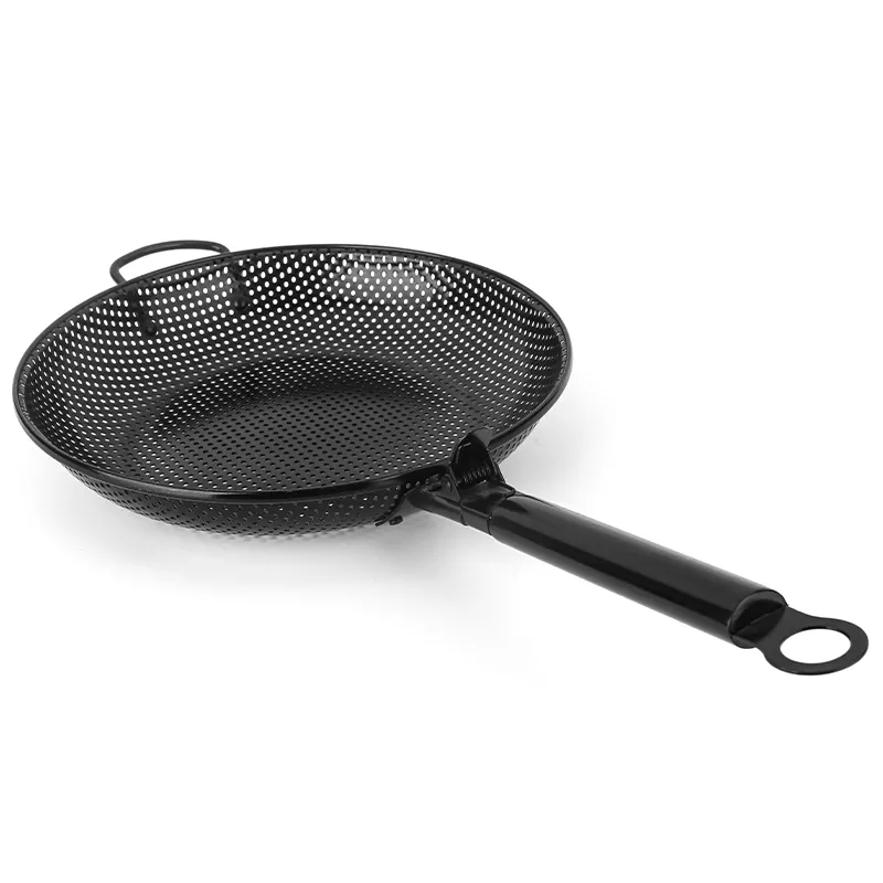 Non Stick Coating BBQ Grilling Wok With Stainless Steel Handle For Outdoor Camping
