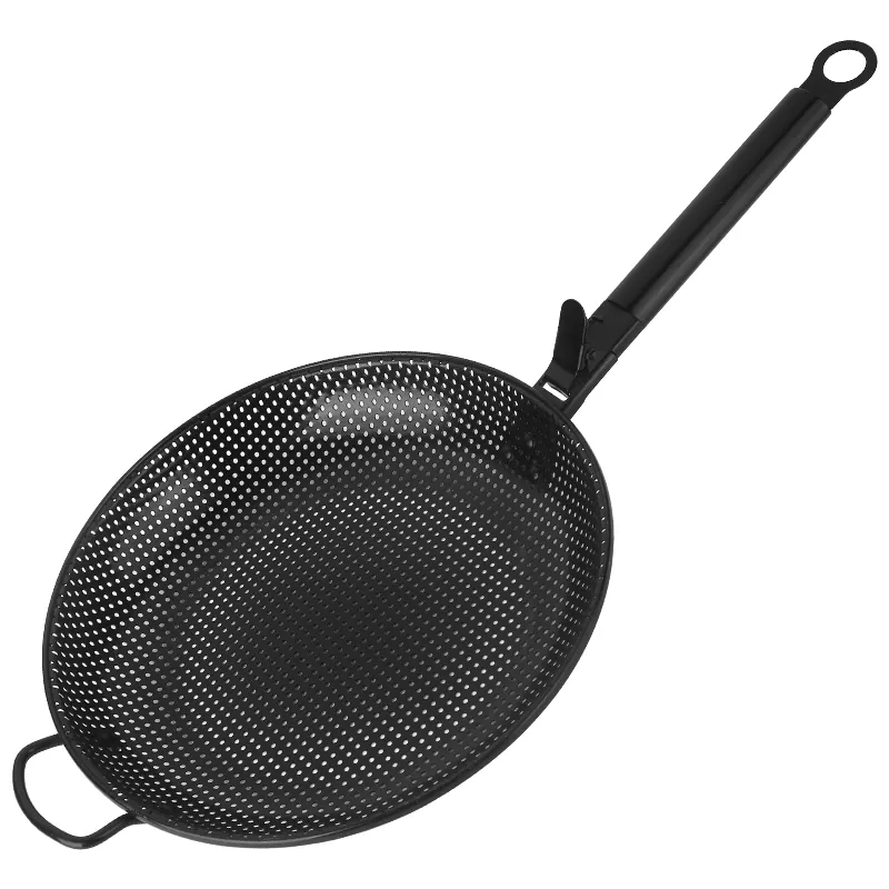Non Stick Coating BBQ Grilling Wok With Stainless Steel Handle For Outdoor Camping图2