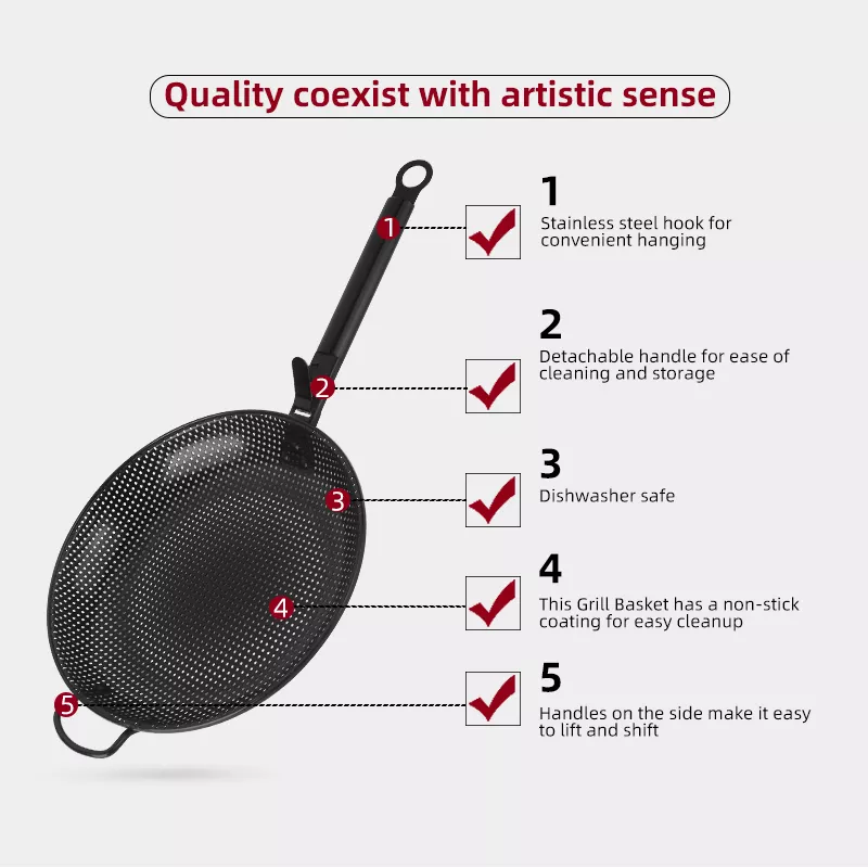 Non Stick Coating BBQ Grilling Wok With Stainless Steel Handle For Outdoor Camping图3