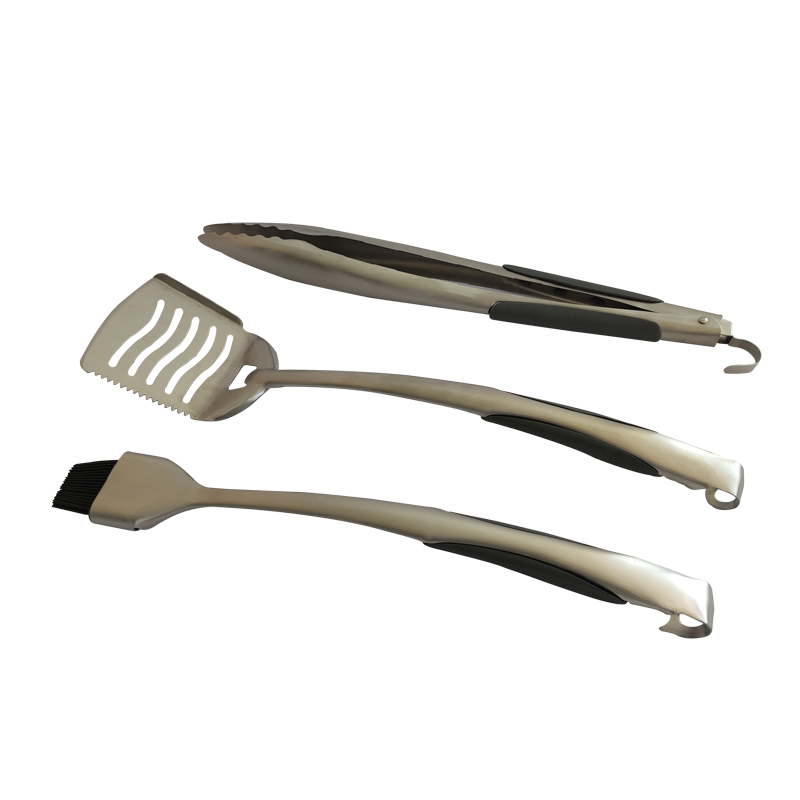 Grilling cooking Barbecue grill tool barbecue tong spatula fork stainless steel 3 pcs metal handle B